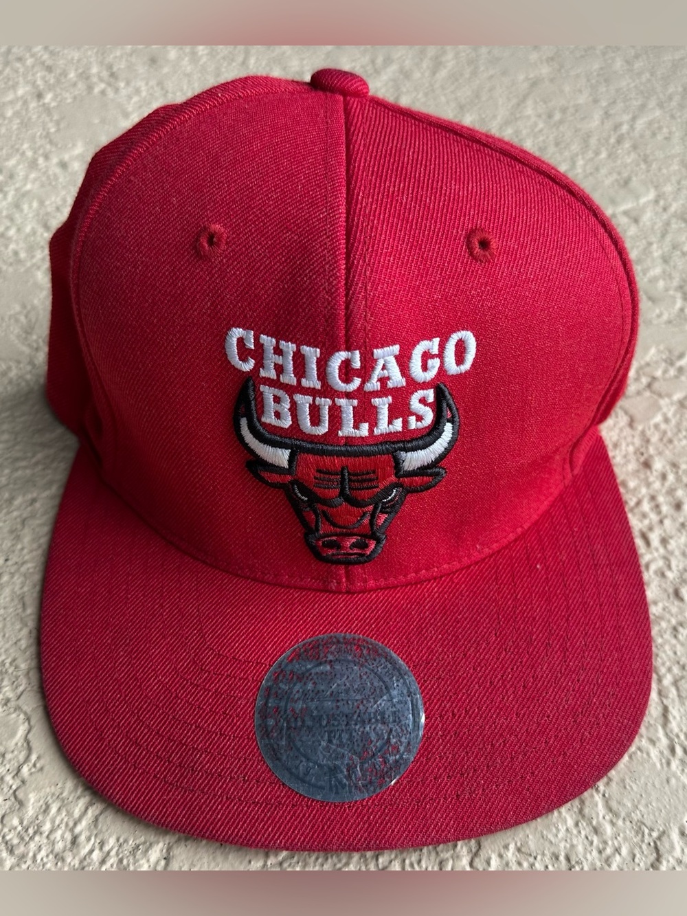 Chicago Bulls Red Mitchell and Ness Adjustable SnapBack 50 Years Patch Hat 2015